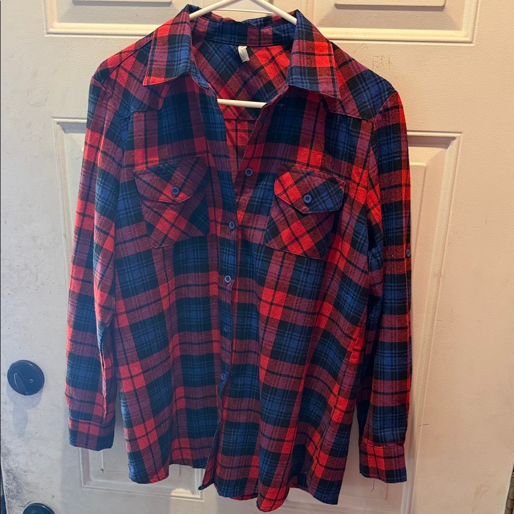 Red and Blue Plaid Button-Up flannel